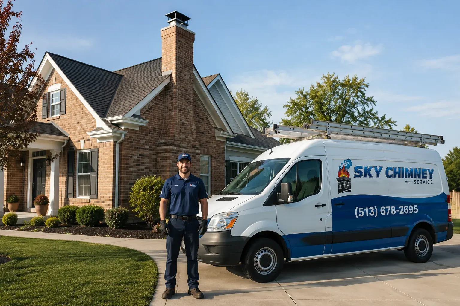 Detroit Chimney Sweep technician and branded van in Detroit MI
